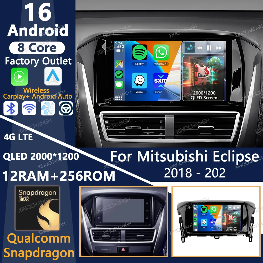Radio para Auto Android 16 para Mitsubishi Eclipse Cross 2018-2020, QLED, BT, GPS, Reproductor Multimedia Estéreo, Video, 4G LTE, 5G WIFI, Qualcomm