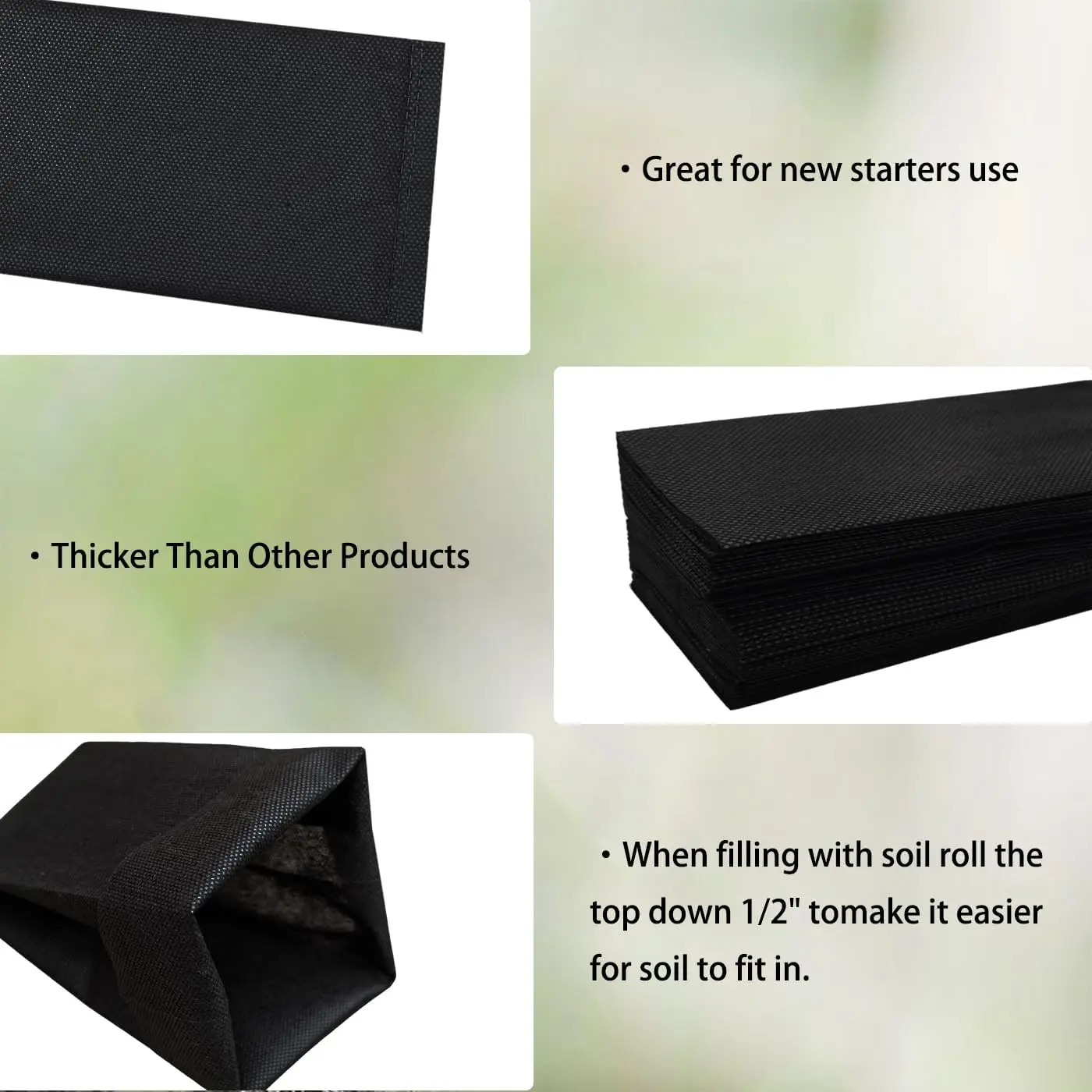 50 Pcs 13.5" Deep Nursery Grow Bags, Non-Woven Fabric Pots for Deep Rooted Plants, Vegetables, Flowers, Seedlings, Black view 6