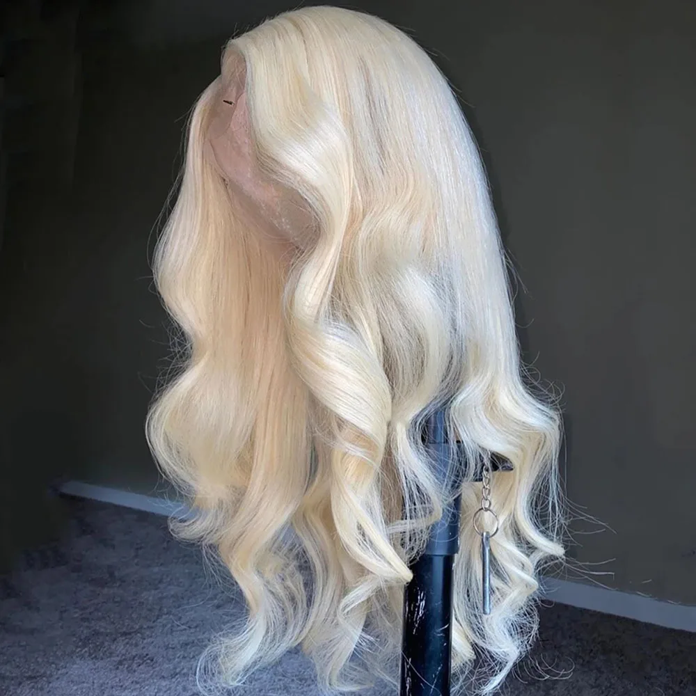 Macio 613 loira onda do corpo hd 13x4 peruca dianteira do laço misto cabelo humano mistura peruca sintética para preto mulheres preplucked cosplay peruca