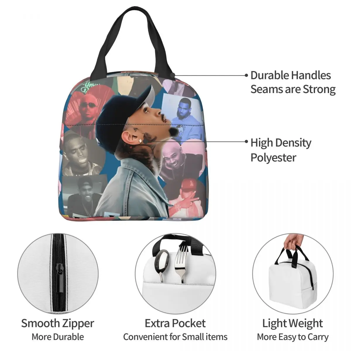 For Travel Chris Brown 11 Tour 2024 Musicchris Brown Zipper Closure Reusable Chris Brown Food Bags Girl Boy｠ Lunch Box Bag