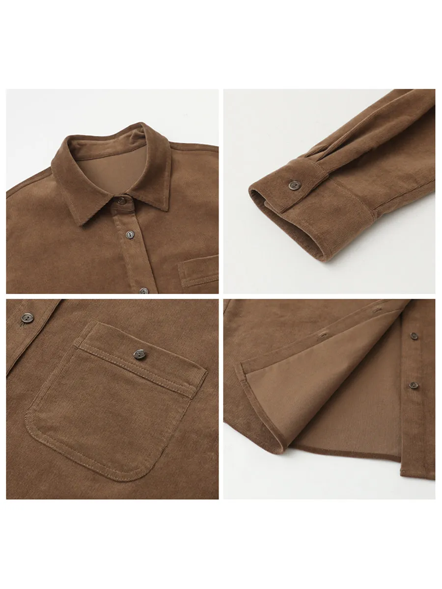 เสื้อเชิ้ตผู้หญิง CHIC VEN รุ่นใหม่ กระดุมแถวเดียว สไตล์เรโทร ทรงหลวม สบายๆ ผ้าลูกฟูก แขนยาว เสื้อผู้หญิง สำหรับฤดูใบไม้ผลิ ฤดูใบไม้ร่วง ปี 2025