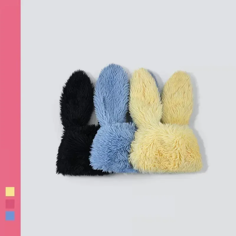 New Rabbit Ears Beanies Korea Ins Niche Cute Rose Red Plush Pullover Cap Winter Warm Keeping Funny Photography Women's Hats