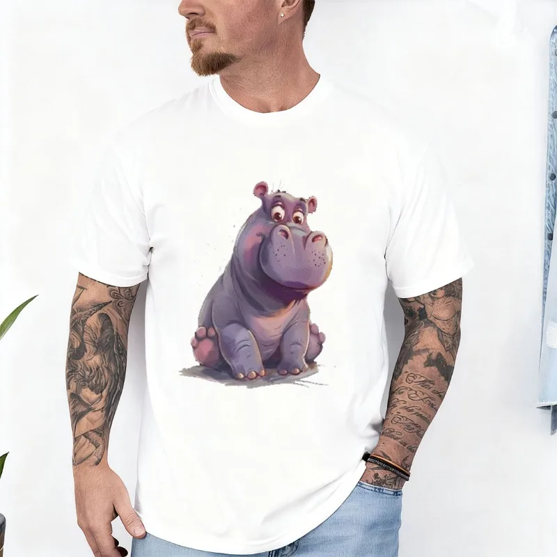 

Мужские хлопковые футболки с милым бегемотом «Бегемот», рубашки с короткими рукавами, летняя футболка, повседневная одежда для пляжных спортивных тренировок