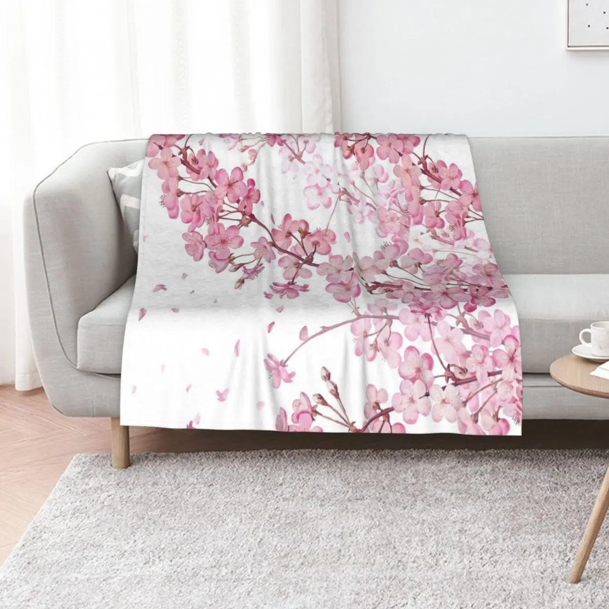Sakura Cherry Blossom Throw Blanket Travel Sleeping Bag Loose Thin Shaggy Blankets For Bed Blankets