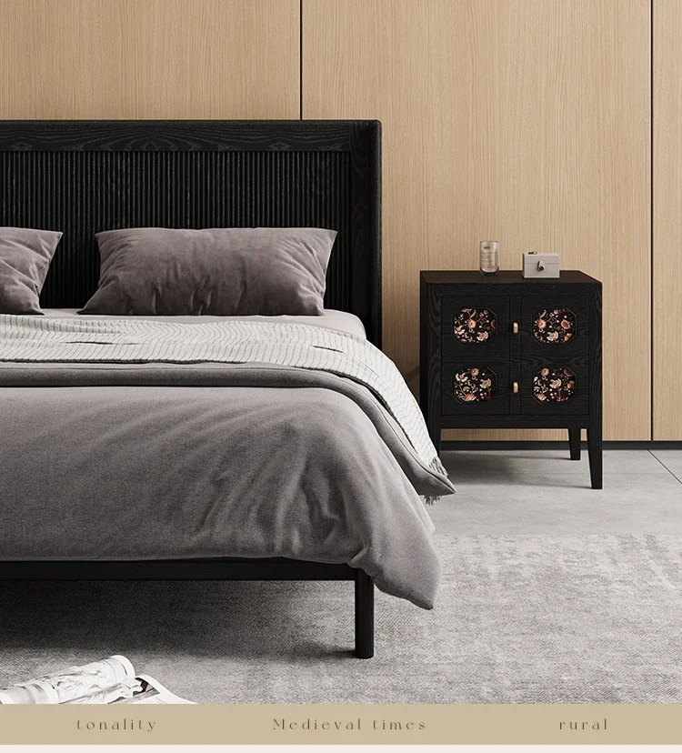 black solid wood bed 1.5 master bedroom h