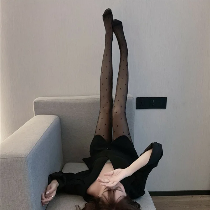 Bow Print Sexy JK Elastic Translucent Stockings Lightweight Breathable Pantyhose Sheer Tight Seamless Slim Stockings Streetwear