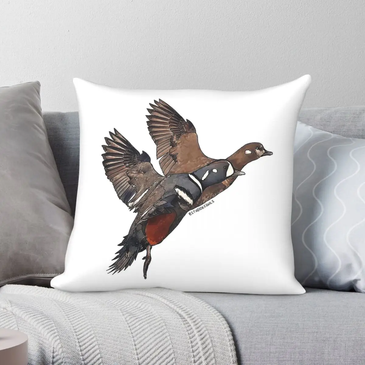 Harlequin Duck Pair In Flight Square Pillowcase Polyester Linen Velvet Creative Zip Decor Pillow Case Bed Cushion Cover