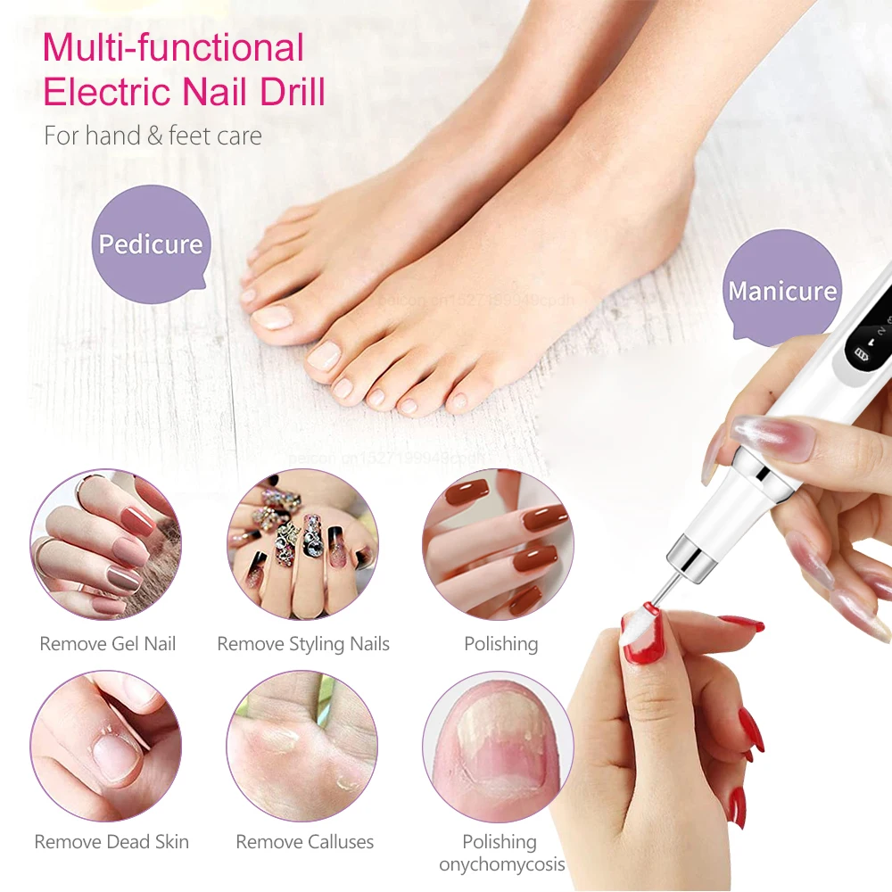 Nail Drill Electric Nail Polisher Drill Bits Professional Nail File Machine Rechargeable Handle Pen Nail Drill for Acrylic Gel