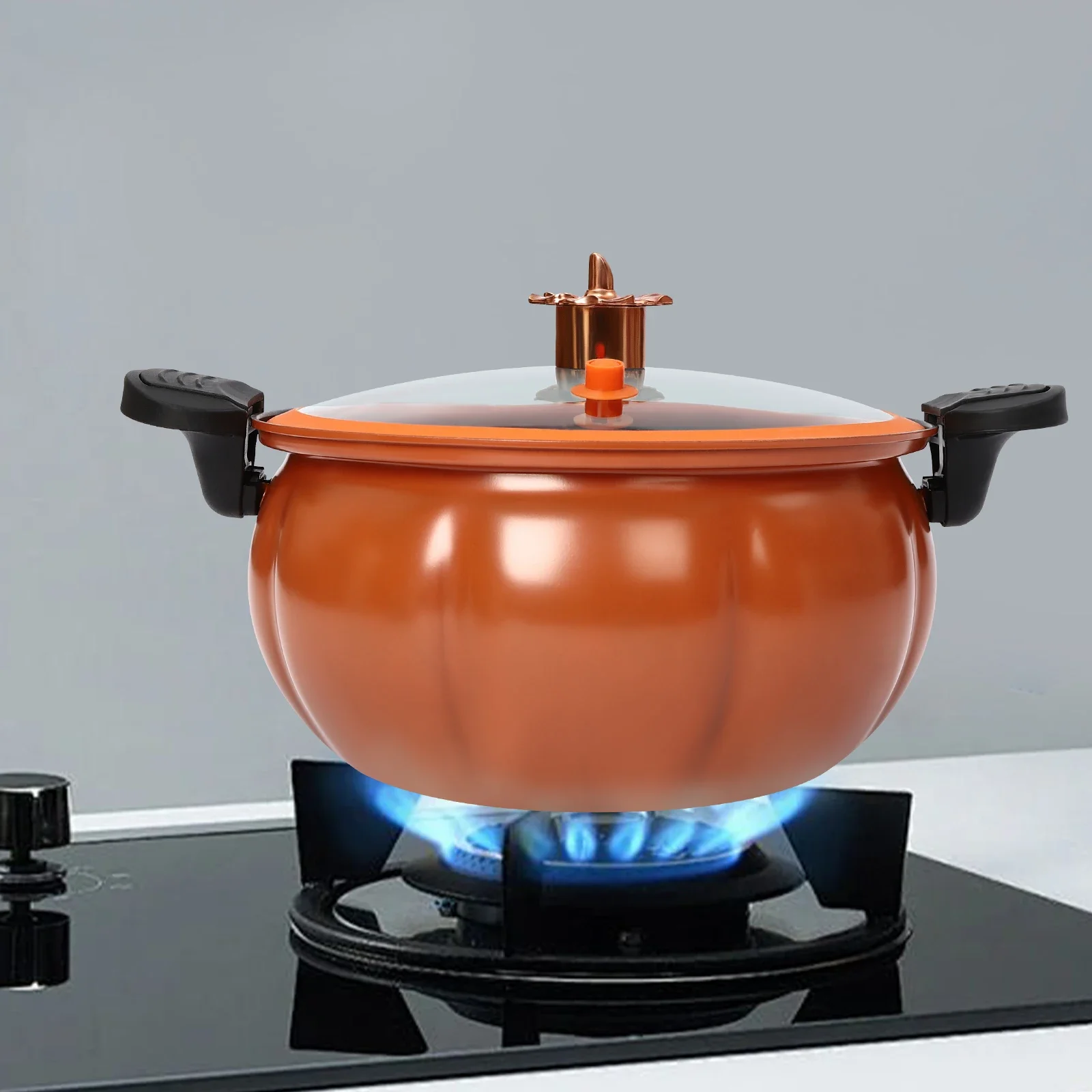8L Pumpkin Shaped Micro Pressure Cooker, Pressure Non-Stick Cooking Pot w/Non-slip Handles & Clear Lid,Pressure Cooking Pot