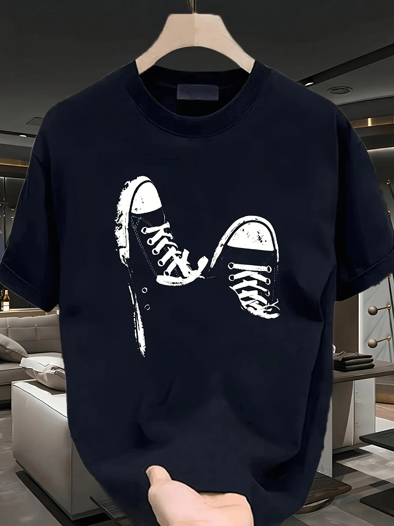 Men's Sneaker Print TShirt • Casual Short Sleeve Round Neck Tee with Sneaker Graphics • Breathable Durable Fabric • Regular Fit for YearRound Wear •  for Care • Versatile CasualRetro Casual Short-sleeved T-shirt with a Round Neck and Printed