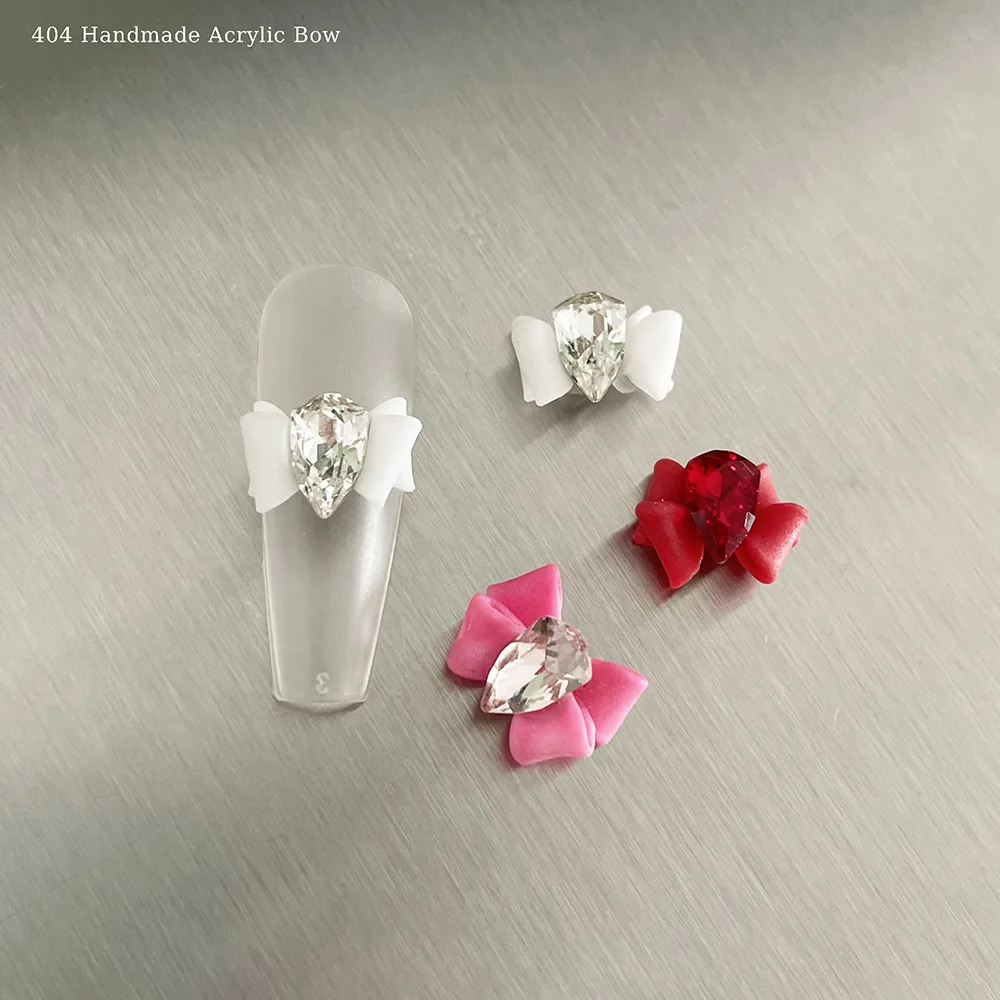 

-Handmade Acrylic Bow- Manual Charms Handwork Diamonds Adorn Bowknot Jewellery Nail Gel Tip Acrylic Decorations by Hand 404Nails
