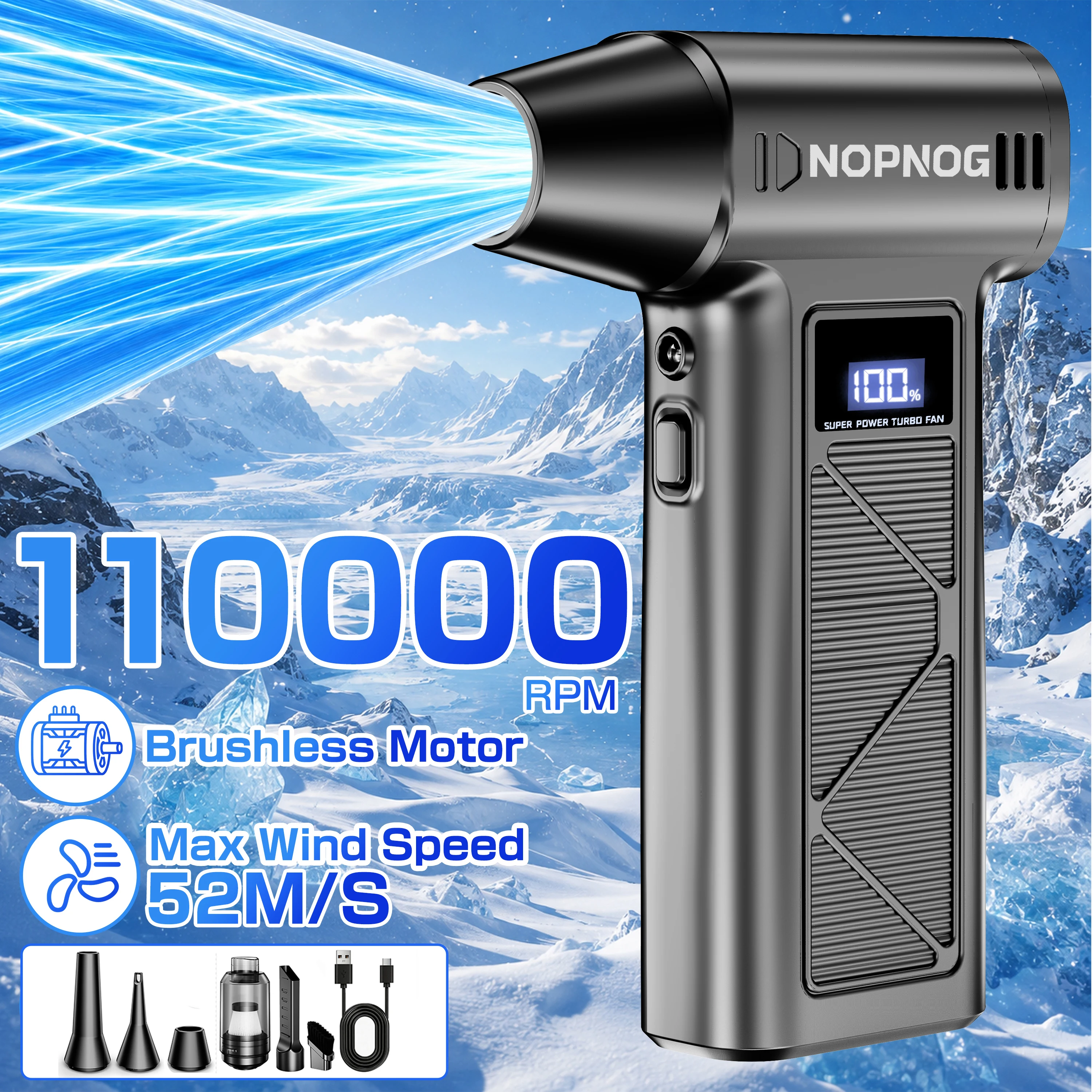 Vacuum Cleaner Air Blower Powerful Turbo Fan Car Cleaning Tools Electric Air Duster Auto Dust Collector for Home Outdoors Camping Truck RV Universal 110000RPM