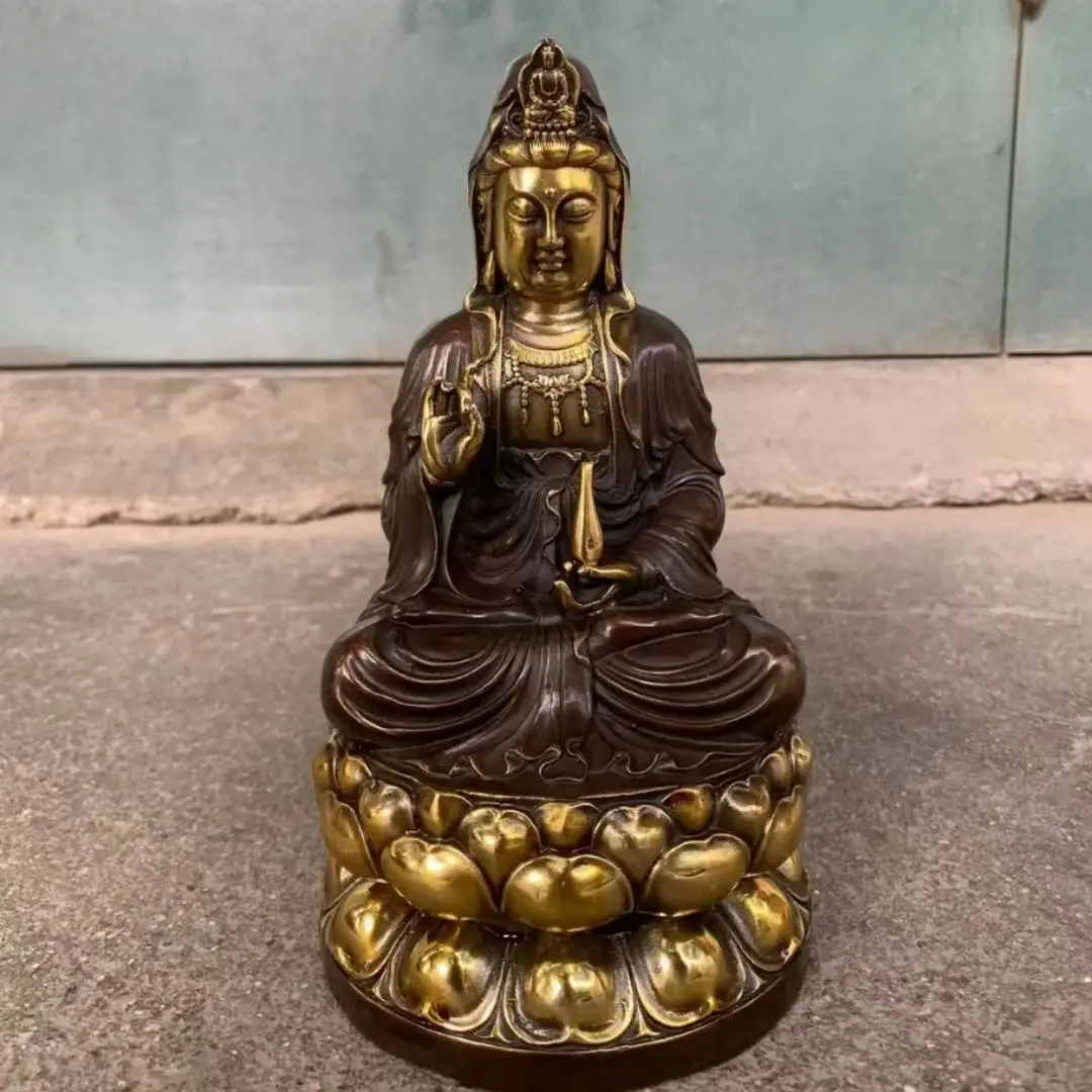 

Home Worship Family Protection Guan yin Avalokitesvara bronze Carving buddha god statue blessed family peace health large