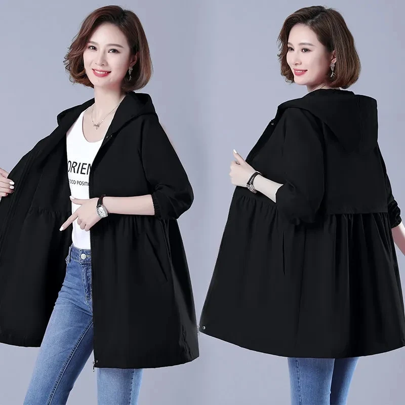 Double Layer Cloth Windbreaker Women's Long 2022 New Spring Autumn Korean Version Loose Coat With Hooded Women's Wear Commuting