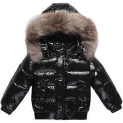 Winter Infant Boys Down Jacket Faux Fur Long Sleeve Thick Warm Baby Boy Parkas Zipper Shinny Waterproof Toddler Boy Outwear Coat