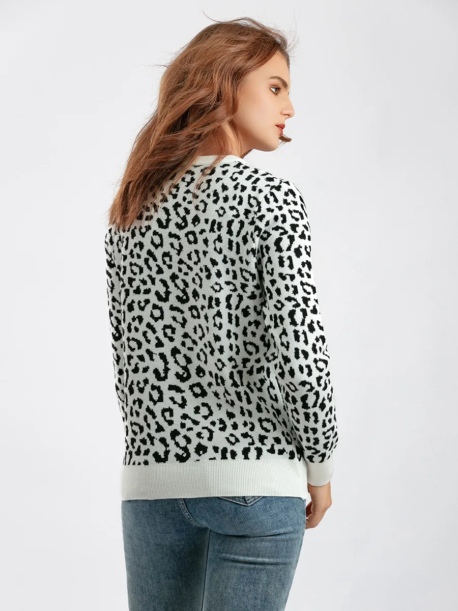 HLBCBG-Pullover lavorato a maglia leopardato spesso da donna, manica lunga, colore a contrasto, maglioni girocollo, caldo, autunno, inverno