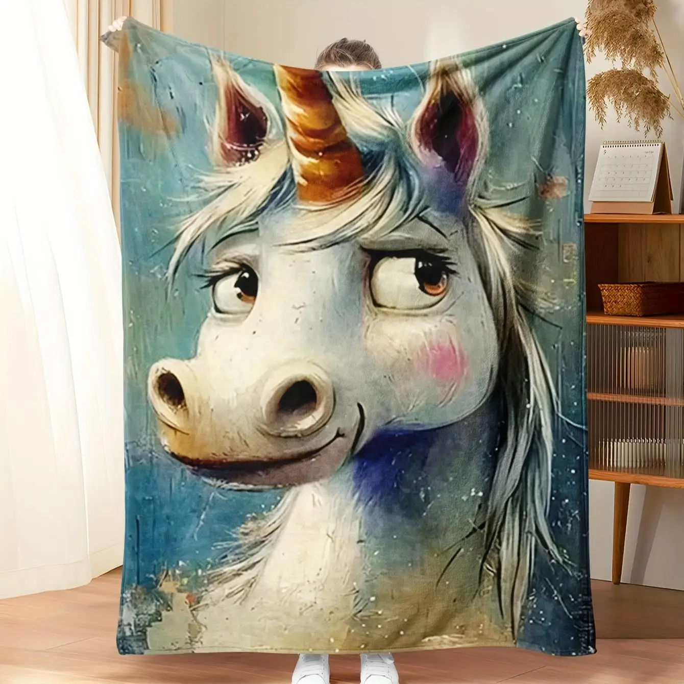 Unicorn and rainbow patterns Flannel printed blanket suitable for all seasons suitable for living room office sofa and travel