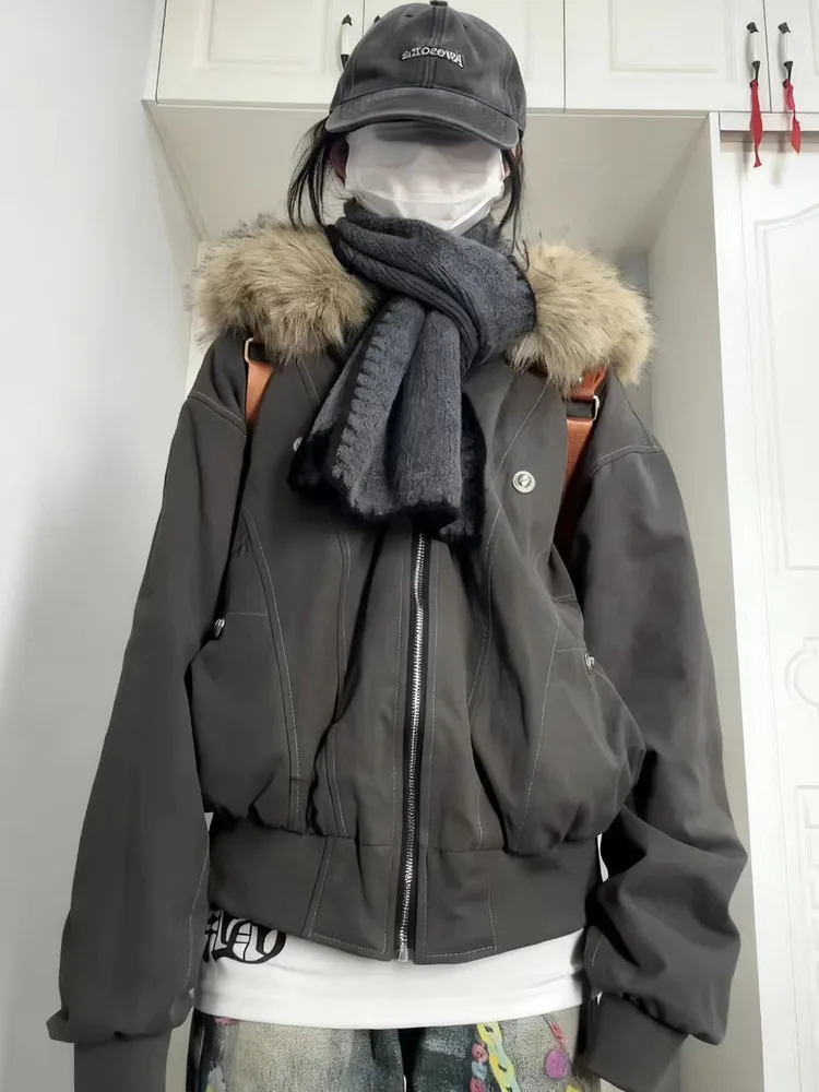 

Women's ort Cotton Jaet Quilted Fce Lined Winter Coat Retro Sle Zipper Closure Hooded Thiened Long Sve Coat