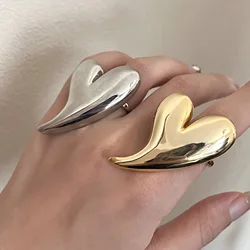 Metal Glossy Irregular Heart Shaped Large Open Rings for Women Girls Exaggerated Vintage Jewelry Gifts