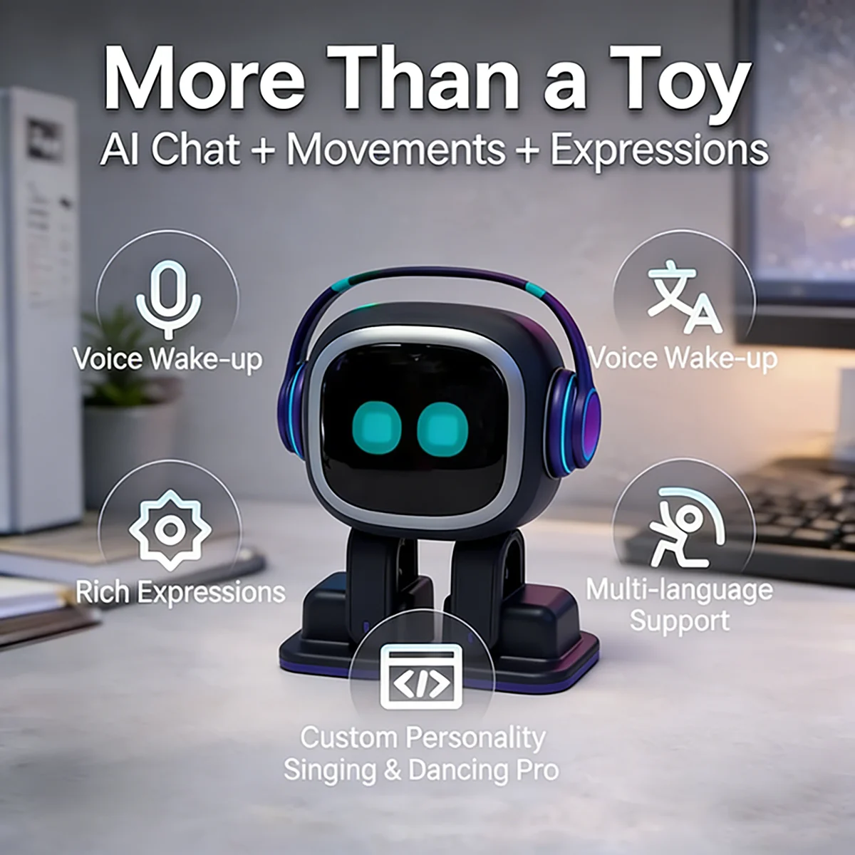 New EMO AI Robot Interactive Desktop Companion with Charging Skateboard Multilingual Smart Chat Dancing Features Children gift