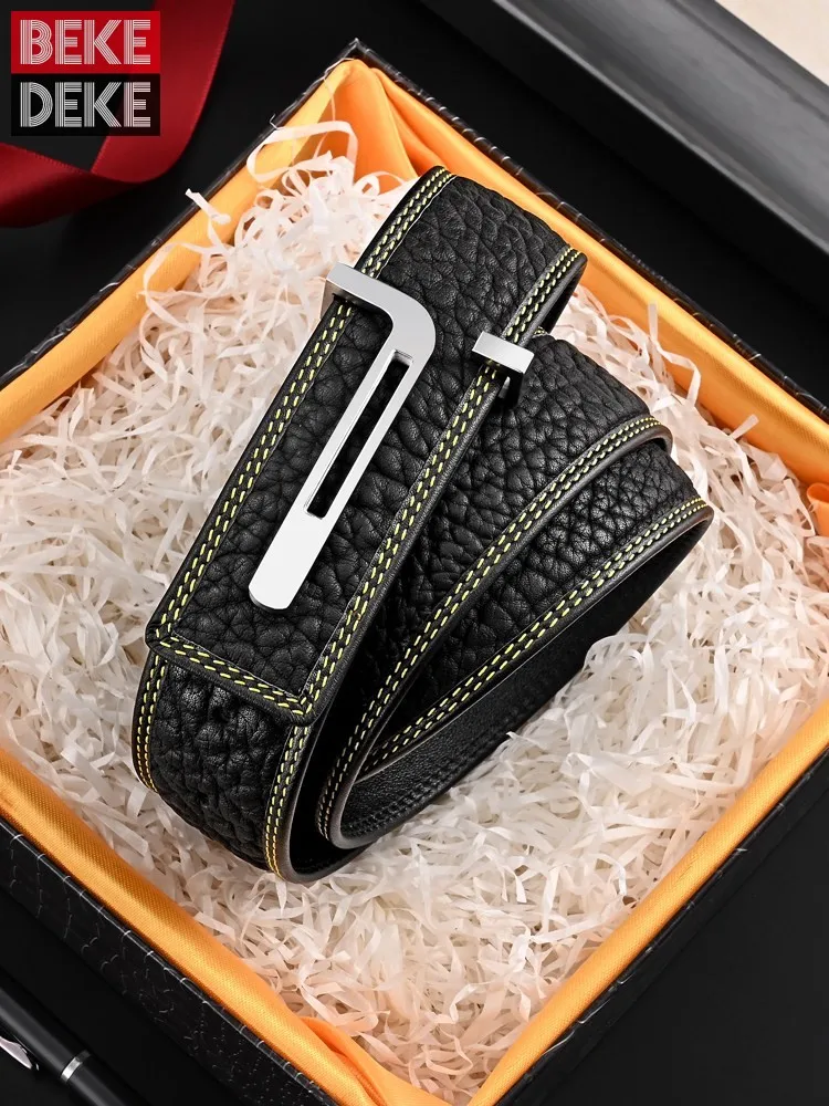 New Men Work Fashion Smooth Buckle Cowskin Belt Business Gentleman Cowhide Belts Genuine Leather Strap For Pant Casual Waistband