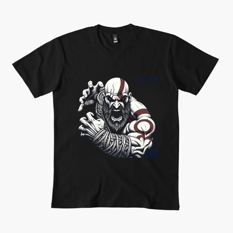Retro Kratos God of War Videogame Gift T-Shirt Vintage Spartan warrior Graphic Clothes 0330 100% cotton printed Large size Tops