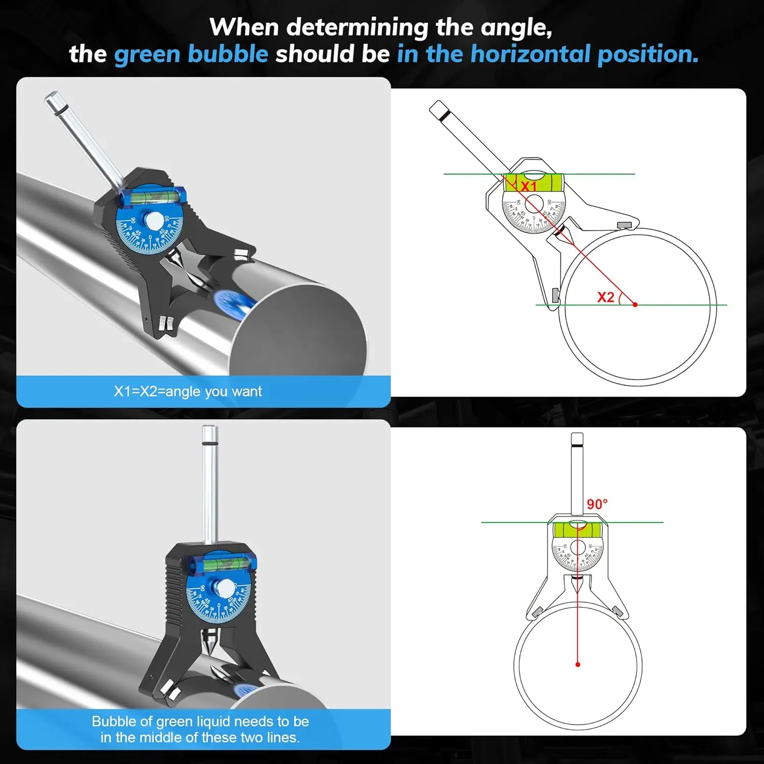 Herramienta de centro de marcado de tuberías, localizar Y marcar el centro de tuberías de 0,8 pulgadas Y superior, Base en forma de Y, diseño magnético, transportador de burbujas de Dial