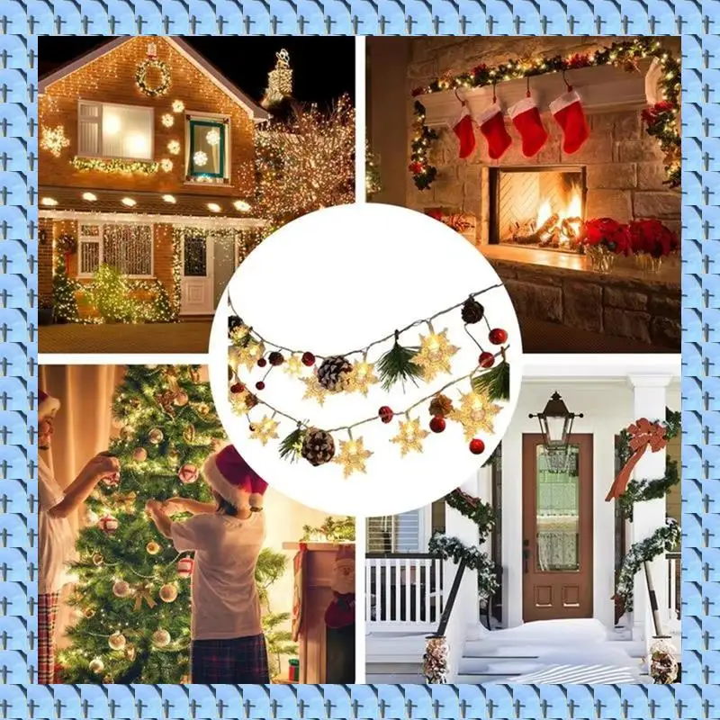 NOCM 20 Leds Snowflake String Fairy Lights Battery Powered Christmas Tree Holiday Garland New Year Bedroom Decoration