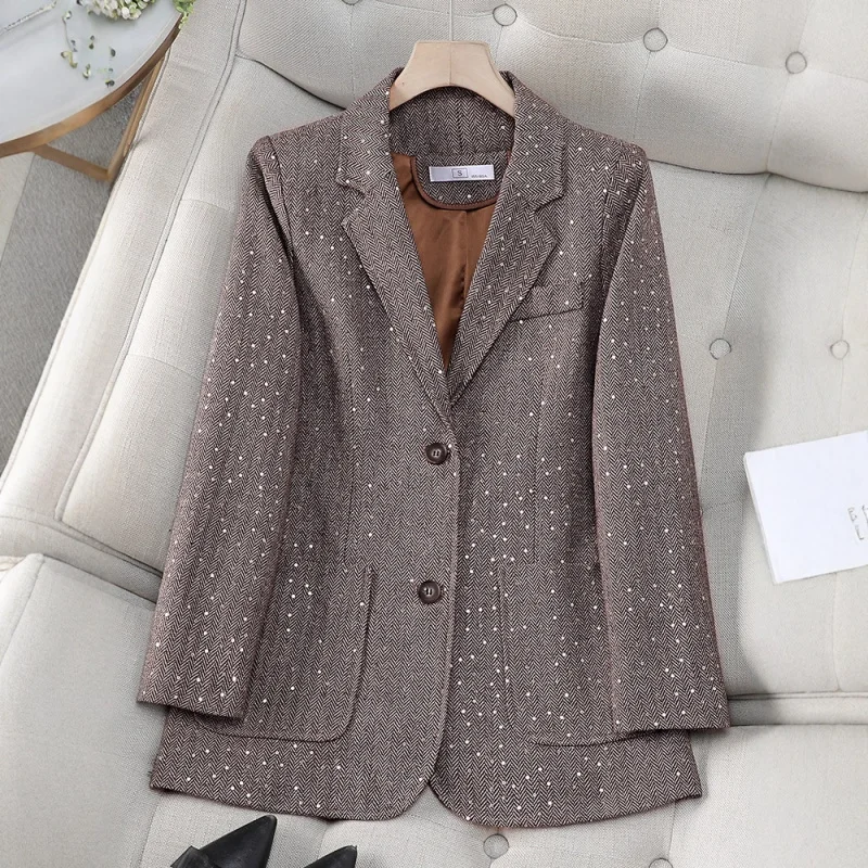 Sequin Design Sense Niche Blazer for Women2025New Spring and Autumn Elegant Goddess Style Women's Top