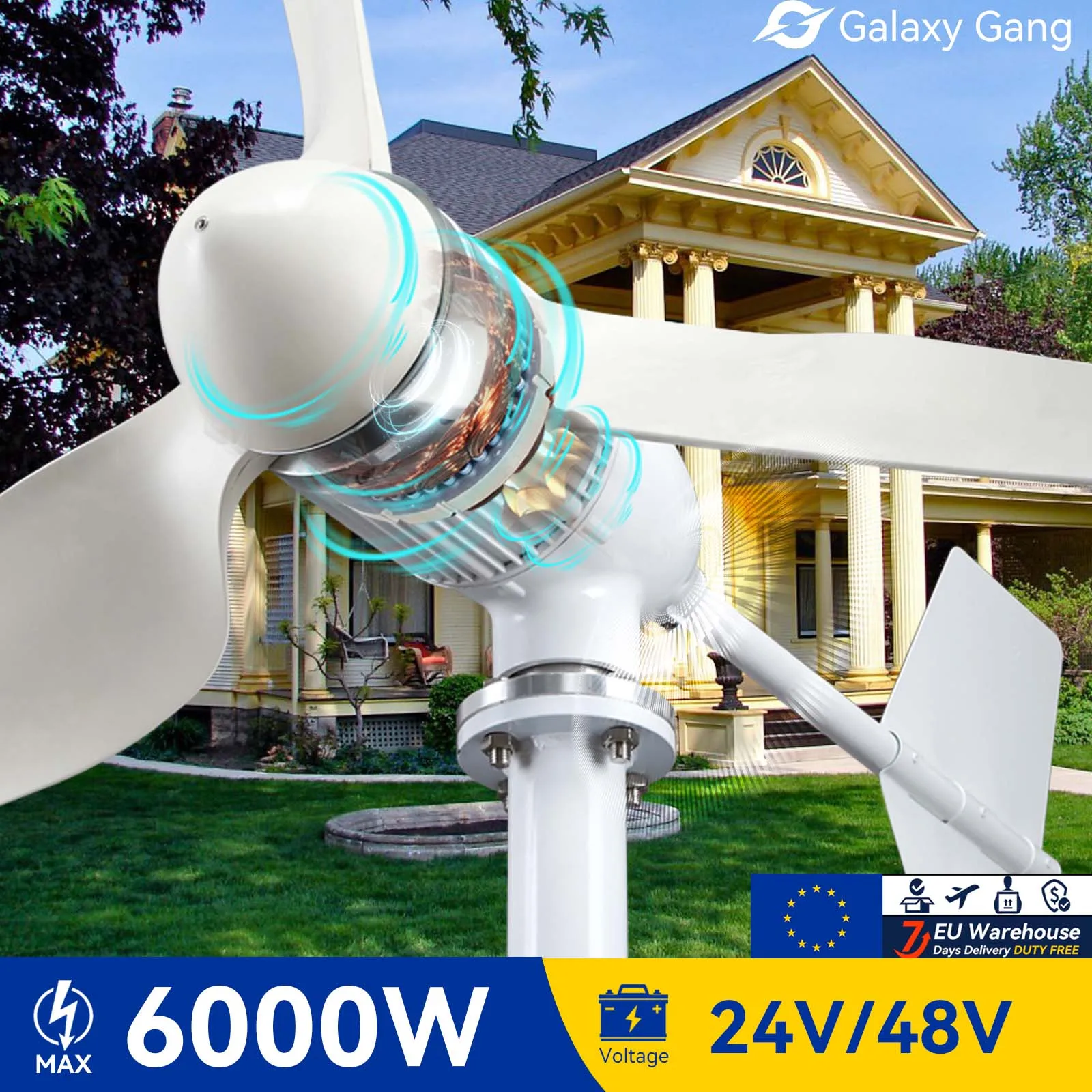 

Galaxy Gang 6000w Windmill Turbine Generator Kit 6kw Power 3Blade 24V 48V With MPPT Controller Off Grid Inverter System ModelM6