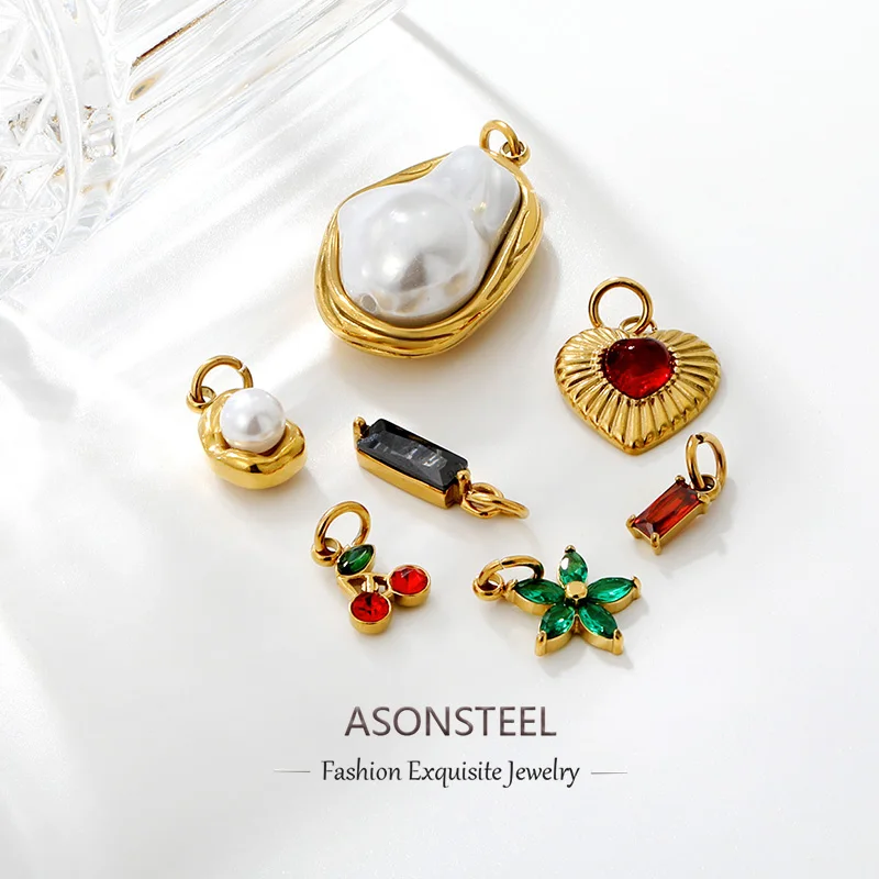 ASONSTEE Stainless Steel Heart Cherry Flower Haped Crystal Necklace Bracelet Jewelry Making DIY Accessories Dazzling Wholesale