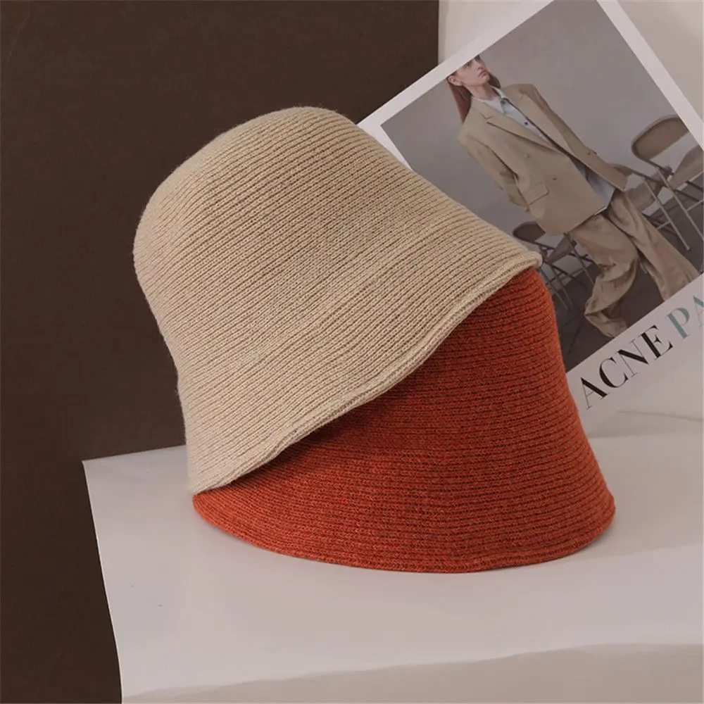 Bucket hat Women\'s Versatile Basin Hat Korean Fashion Japanese Hat Retro Autumn and Winter Knitted Bucket Hat Fashion Sunscreen