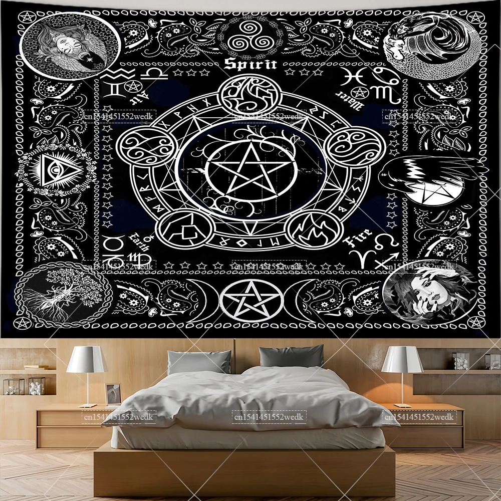 Hippie Pentagram Wiccan Wall Tapestry Moon Celtic Altar Cloth Occult Witchcraft Tapestry Aesthetic Tarot Divination Tapestries
