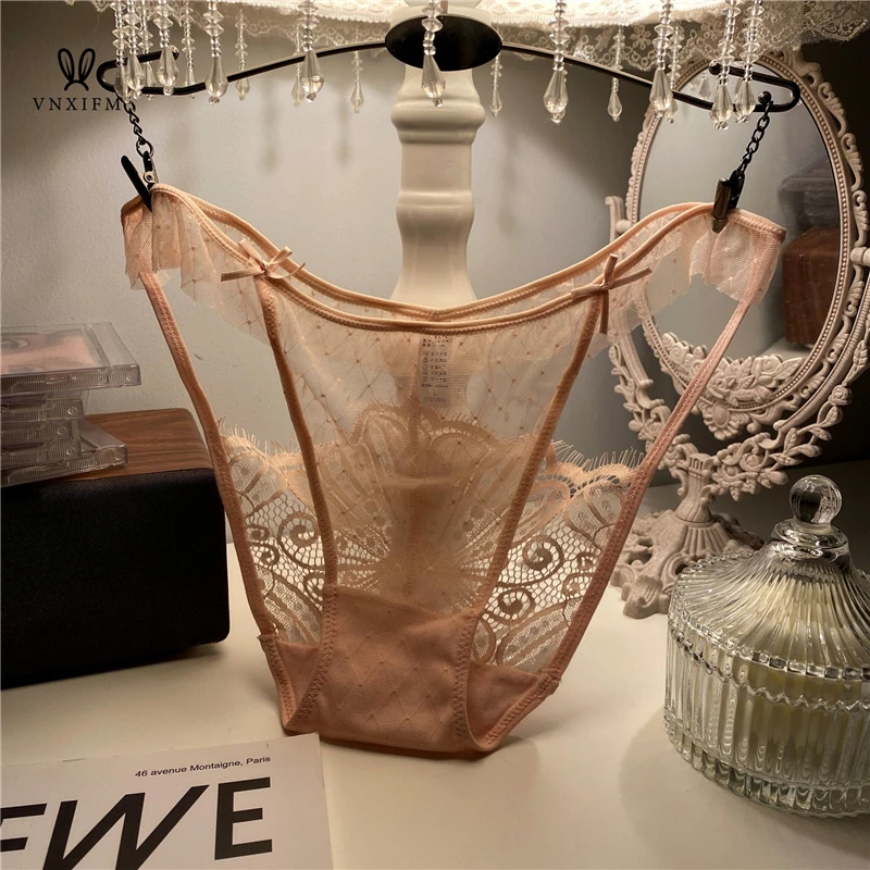 2024 European and American sexy low waist small skirt hollow jacquard mesh briefs women Summer thin lace lace underwear