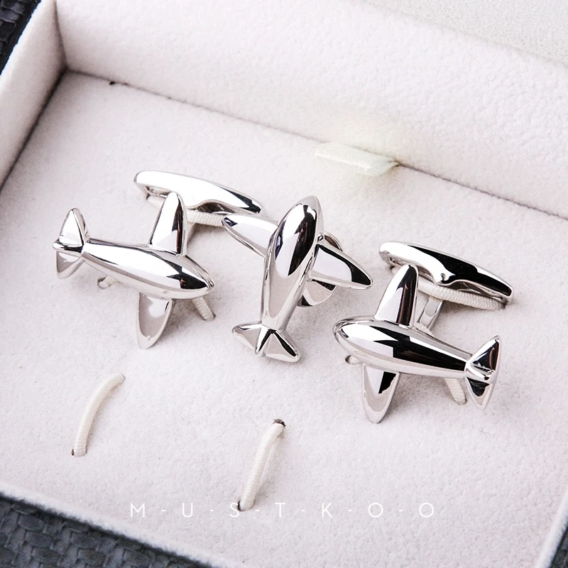 MUSTKOO High grade Light luxury Cufflinks & Brooch Set for Men Soaring High Airplane themed Design for French style Shirts