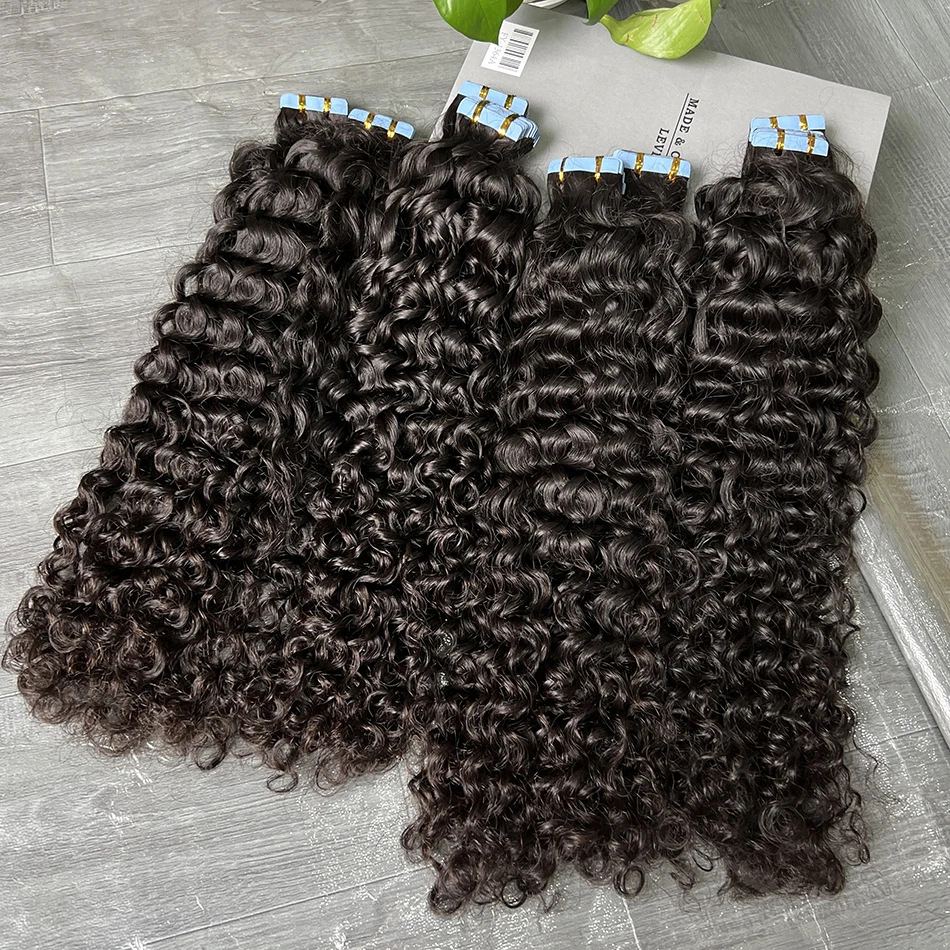 

Глубокая вьющаяся невидимая лента из искусственной кожи, пучки человеческих волос, натуральные волосы, бесшовная лента для наращивания волос