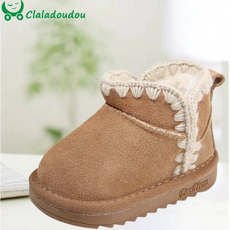 Sepatu bot salju anak laki-laki perempuan, sepatu bot musim dingin kulit asli bahan Suede, sepatu kain bulu hangat antiselip untuk anak laki-laki dan perempuan, berjalan di luar ruangan (Balita/anak kecil)