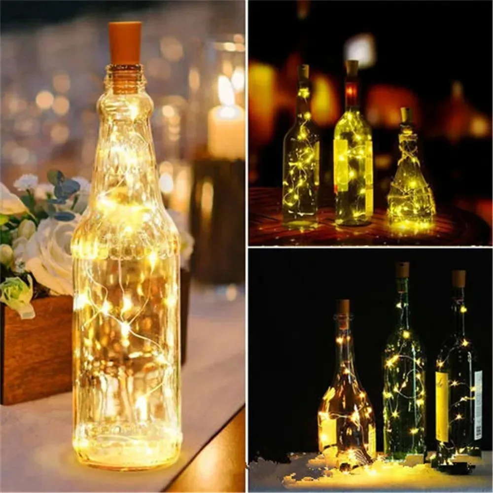 10PCS Wine Bottle LED Lights Cork Lamp Copper Wire Fairy String Lights for Bar Christmas Party Wedding Decor