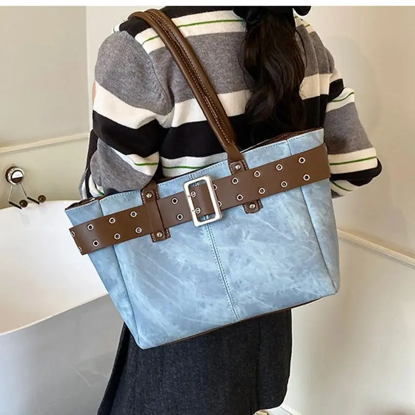 

Модная сумка-тоут большой емкости с поясом, женская сумка-тоут, новинка 2025 года, сумка через плечо из искусственной кожи, женская повседневная сумка