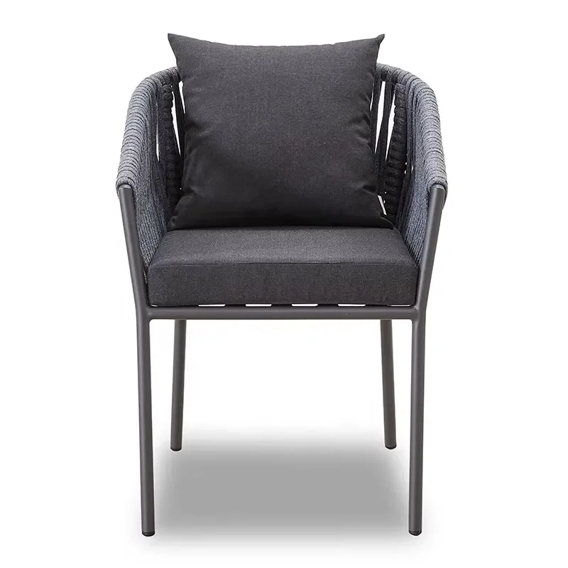 Modern Aluminum Rope Dining Chair Comfortable Outdoor Patio Furniture for Garden Front Porch Decoration Durable Seat Design