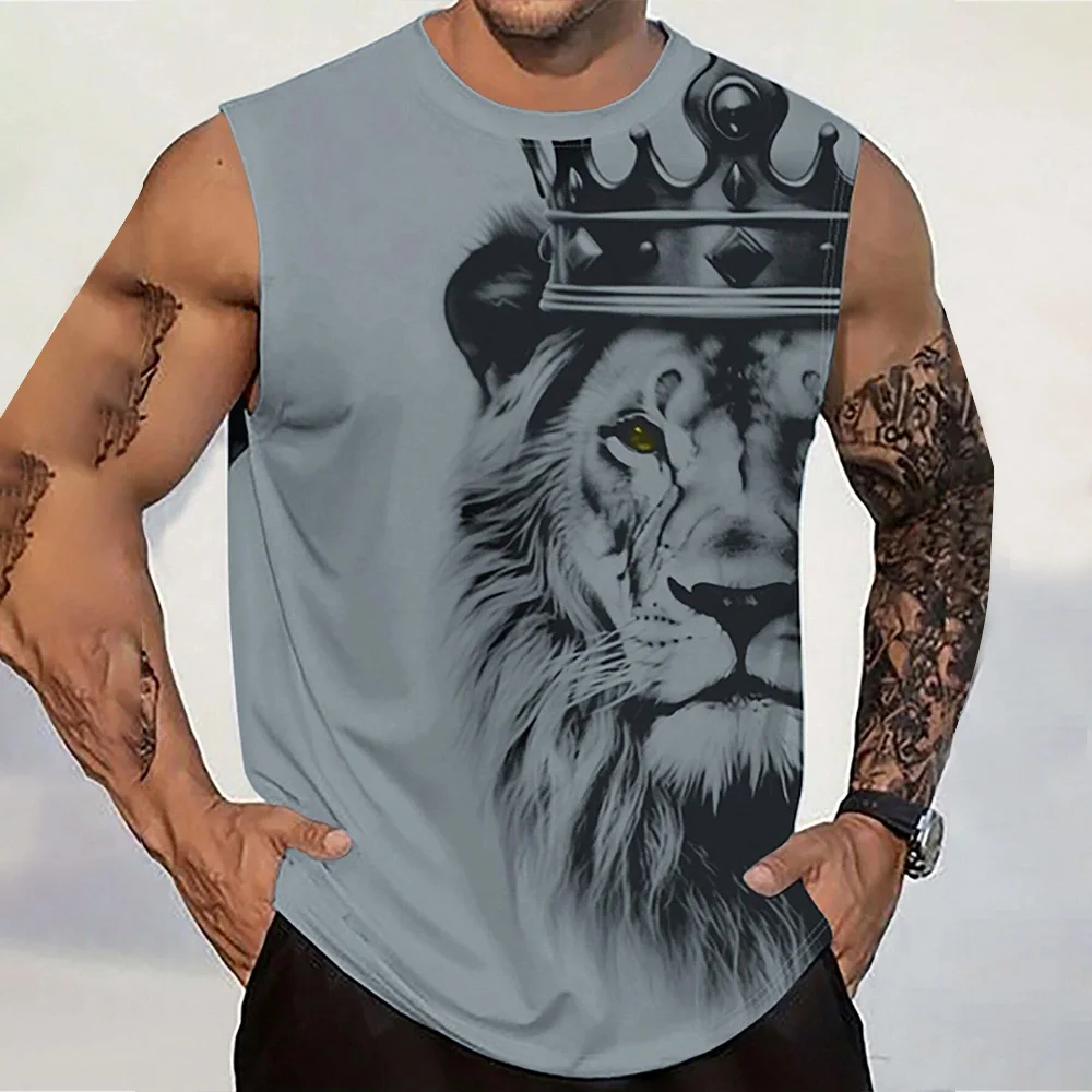 Fashion Lion Graphic Print Muscle Tank Top Quick Dry Gym Fitness Bodybuilding Sleeveless Shirts Breathable Boxing Training Vest