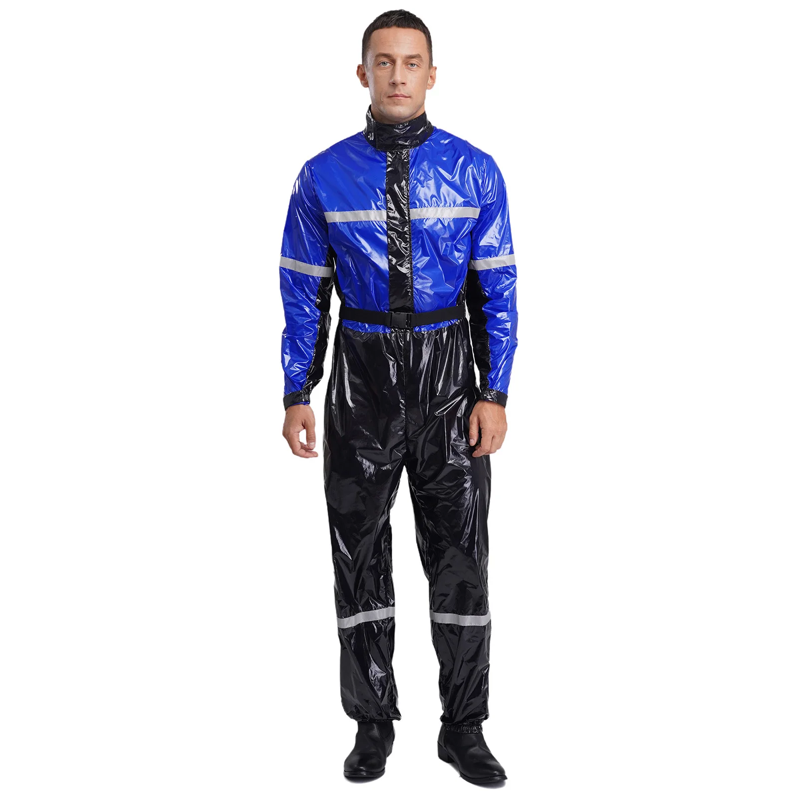 

Mens High Visibility Coveralls Reflective Strips And Water Resistant Fabric Color Block Bodysuit with Belt for Hazardous Work