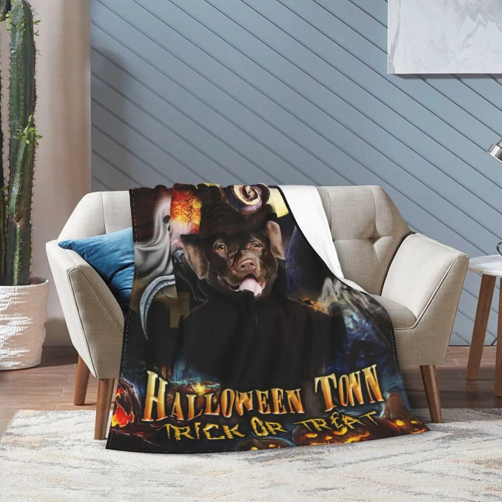 CLOOCL Animals Dogs Blanket Never Mind The Witch Beware of The Labrador Halloween Blanket Funny Blanket for Office Camping