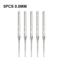 5pcs 0.8/1/1.2/1.5/1.8/2/2.5mm Diamonds Coated Drill Bits For Glass Jade Amber Jewelry Glass Drill Bit Power Tools Accessories