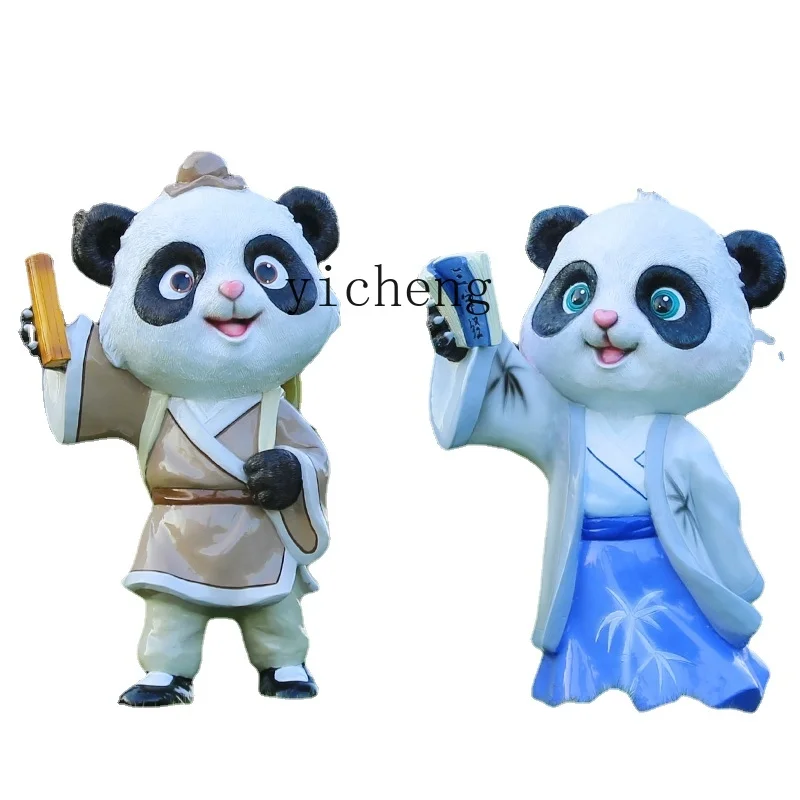 Zf Creative Panda Sculpture Outdoor Cartoon Frp Antique Decoration Kindergarten Shopping Mall Large