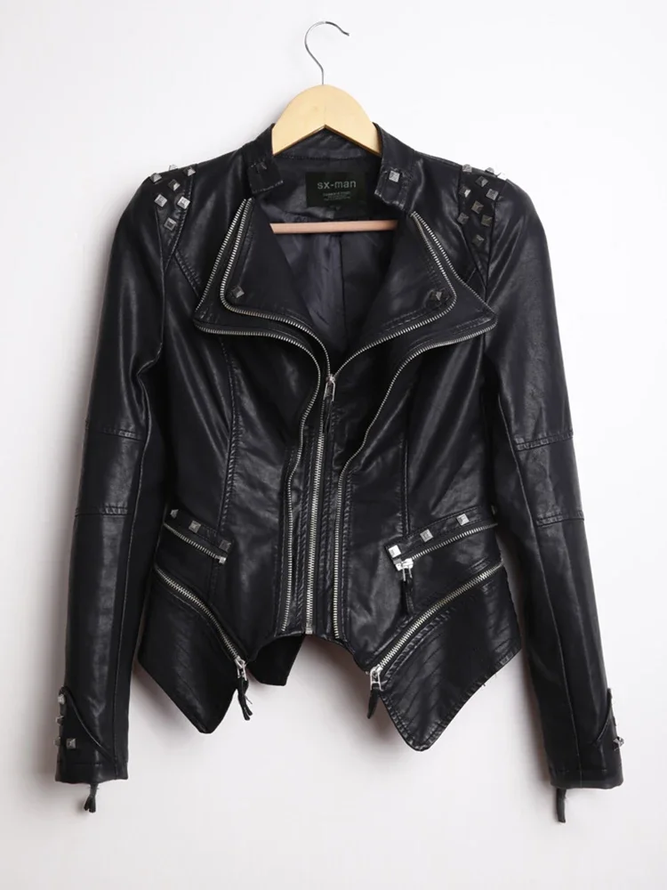 Imagem -05 - Jaqueta de Couro Falso pu para Mulheres Lady Biker Outerwear Cabolsa Preto Vermelho Outono Inverno 2023