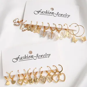 10pcs Women New Creative Creative Simple Fashion Temperament Excavated Butterfly Love earrings 8 MAIN SALES BUTTERS BORT - №8