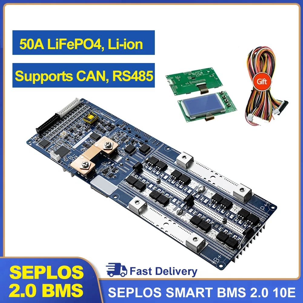 

Seplos Smart BMS 50A 24V 48V LiFePO4 Battery 7S 8S13S 14S 15S 16S CAN RS485 inverter communication board Bluetooth V2.0 10E