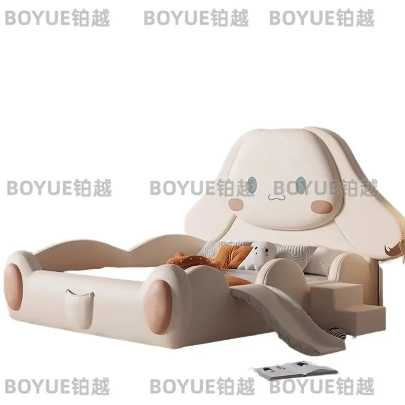 Modern Simple Kids Bed with Safety Guardrail Cute Dog Cartoon Princess Single Frame for Teenagers and Toddlers Bedroom