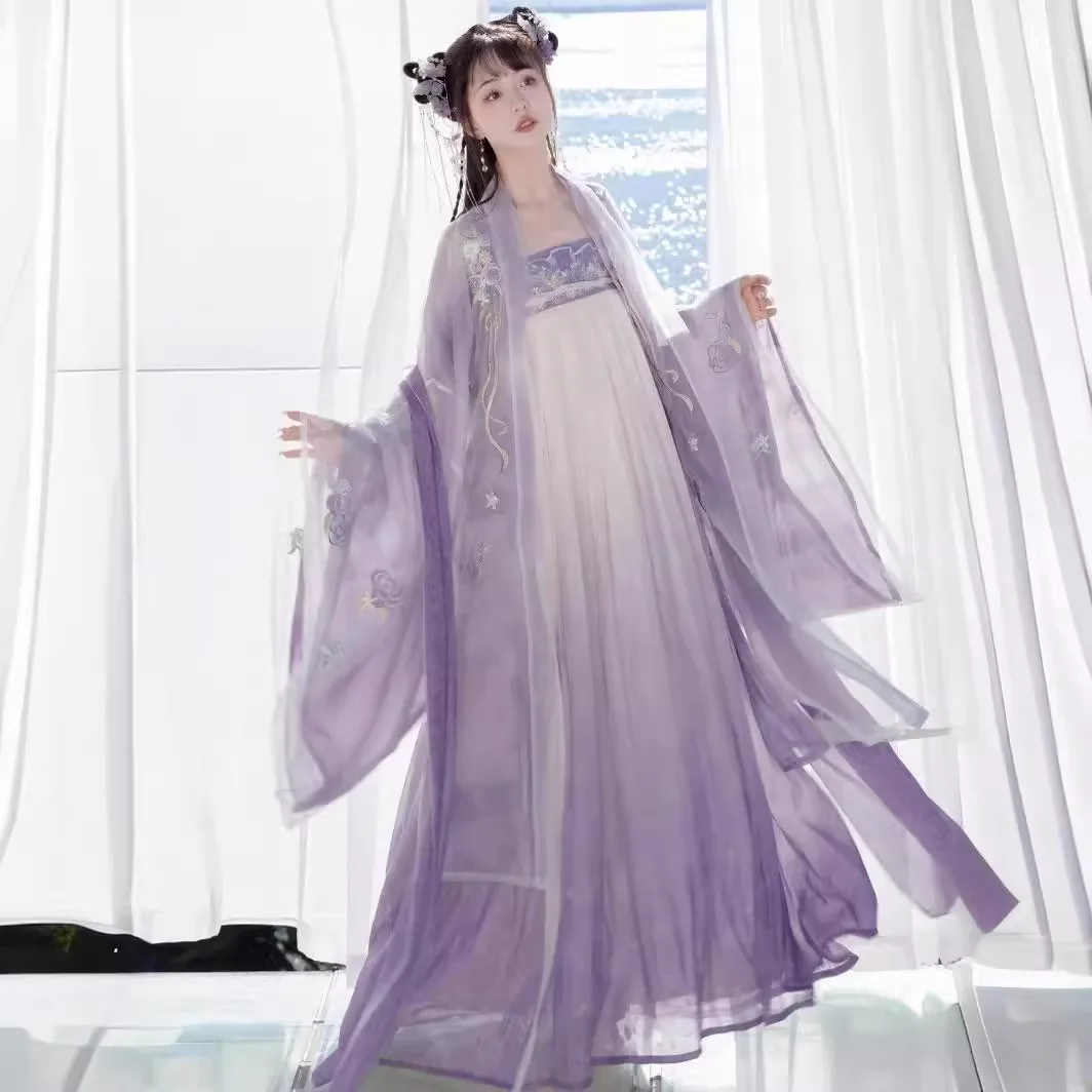 Vêtements chinois Han pour femmes, robe violette à hauteur de poitrine, éléments traditionnels 03, printemps et été, trempés, nouveau